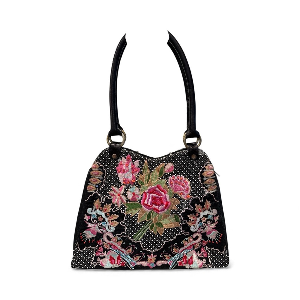 CHRISTIANA Floral BEADED Embroidered MEDIUM BAG Double Strap Purse Multicolor